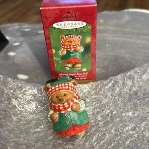 2001 Hallmark Skating Sugar Bear Bell Christmas Ornament New Vtg